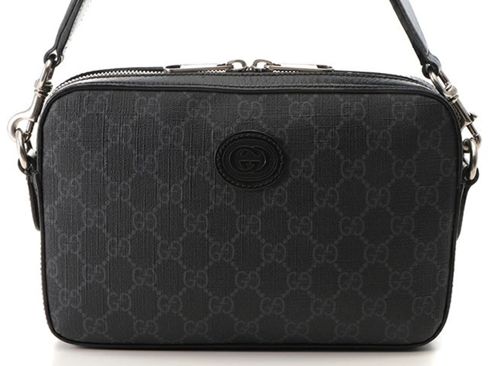 Gucci Interlocking G Shoulder Bag Black GG Supreme Canvas Calfskin